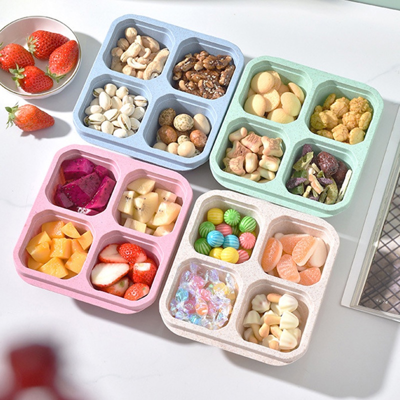 Transparent 4 Compartments Snack Box with Lid Snack Plate Dried Fruit ...