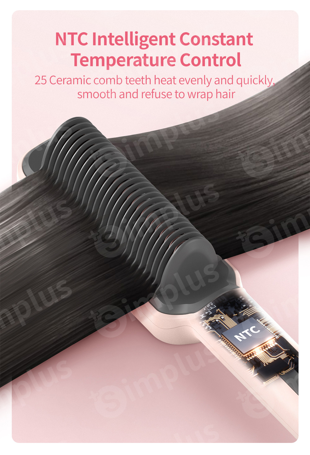 Simplus Hair Straightener Brush Comb Negative Ion Hair Brush Hair ...