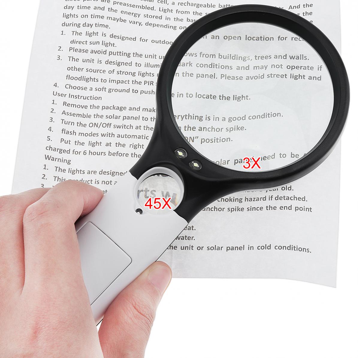 LED Light 45X Handheld Reading Magnifying Glass Lens Waterproof ...
