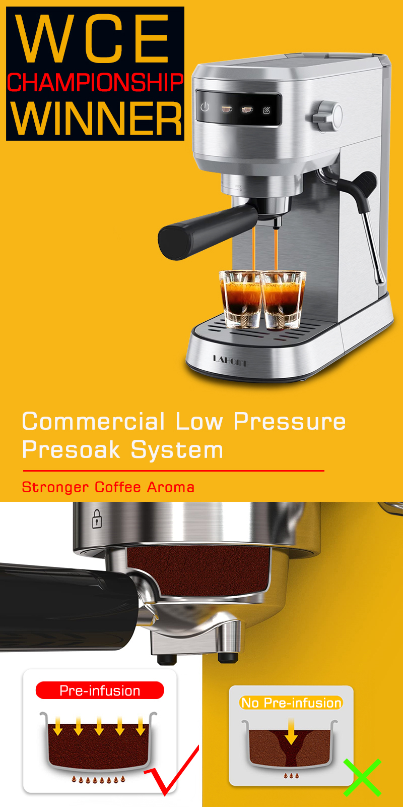 LaHome 20 Bar Espresso Coffee Maker Machine LCD Display Digital Panel ...