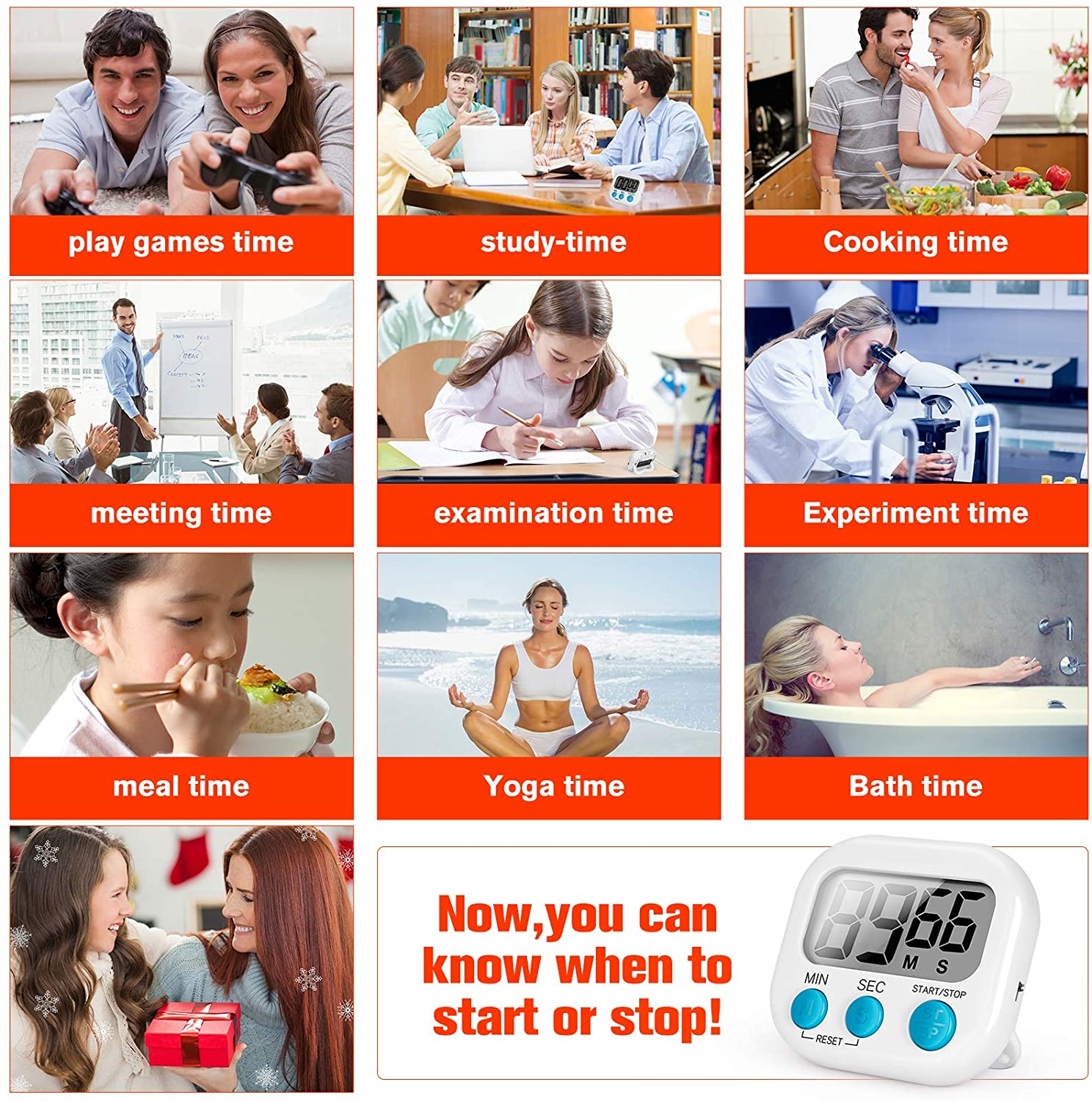 White Digital Kitchen Timer for Cooking Big Digits Loud Alarm Magnetic ...
