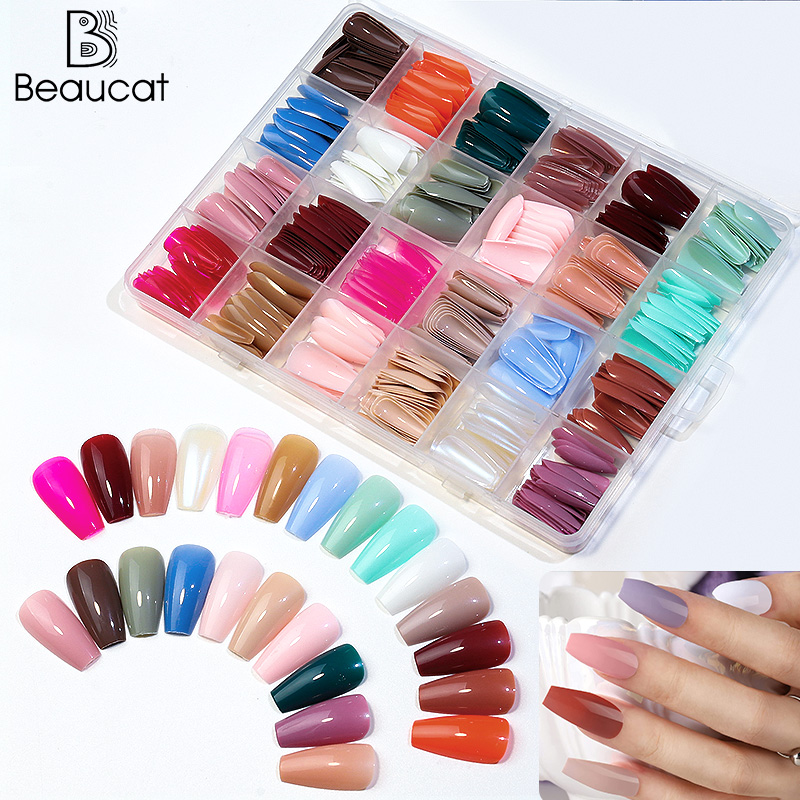 576/288pcs set of color fake nail extension with color transparent gel ...