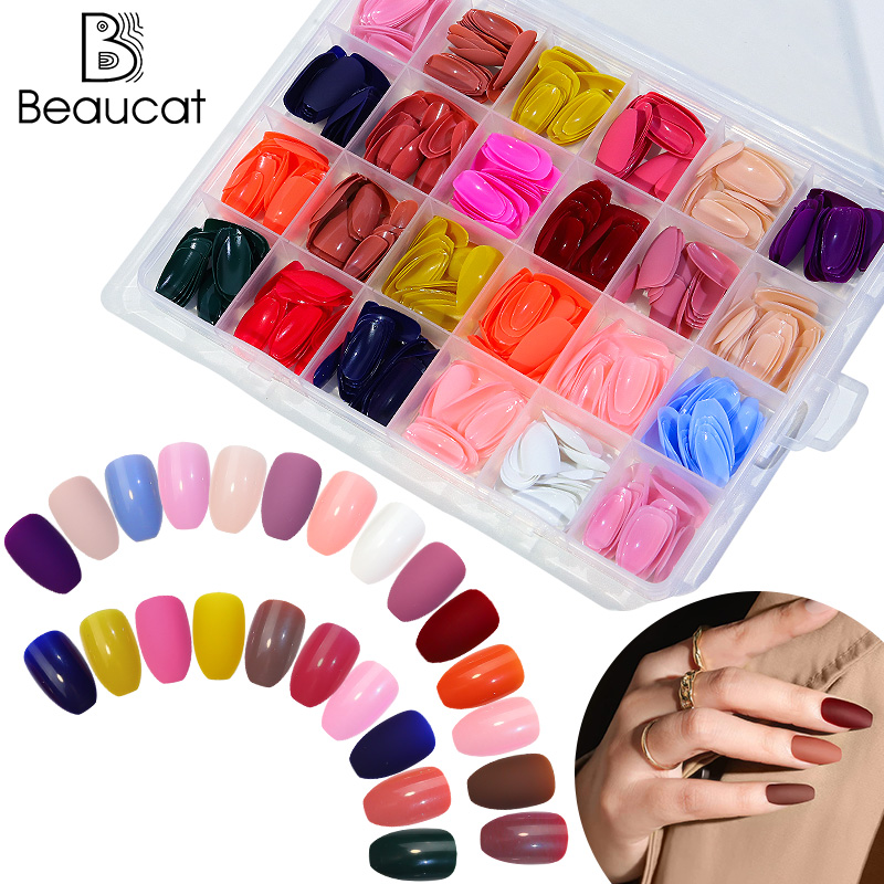576/288pcs set of color fake nail extension with color transparent gel ...