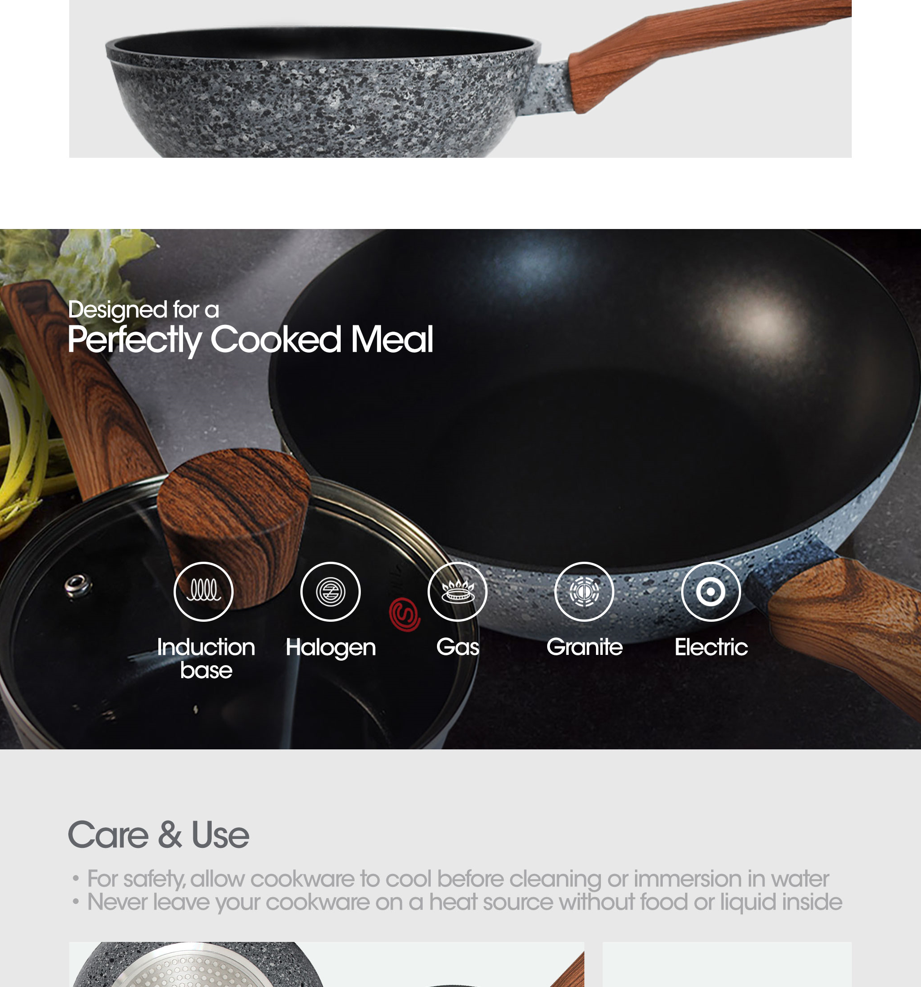 SLIQUE Granite Cookware Non-Stick Frying Pan, Wok, Sauce Pan, Grill Pan ...