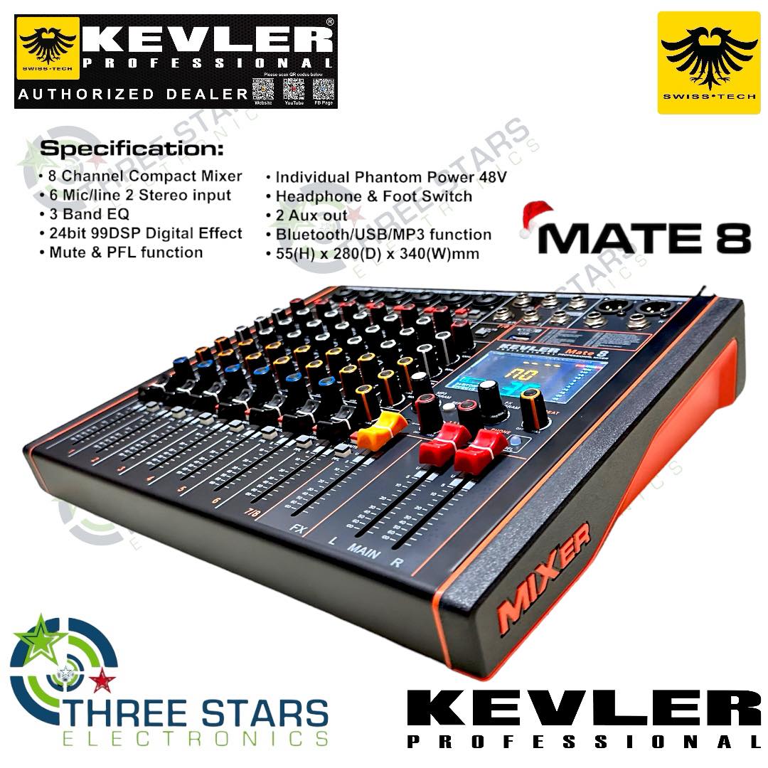 Kevler Mate 8 Compact Mixer 8 Channel | Bluetooth USB DSP Effects | 6 ...