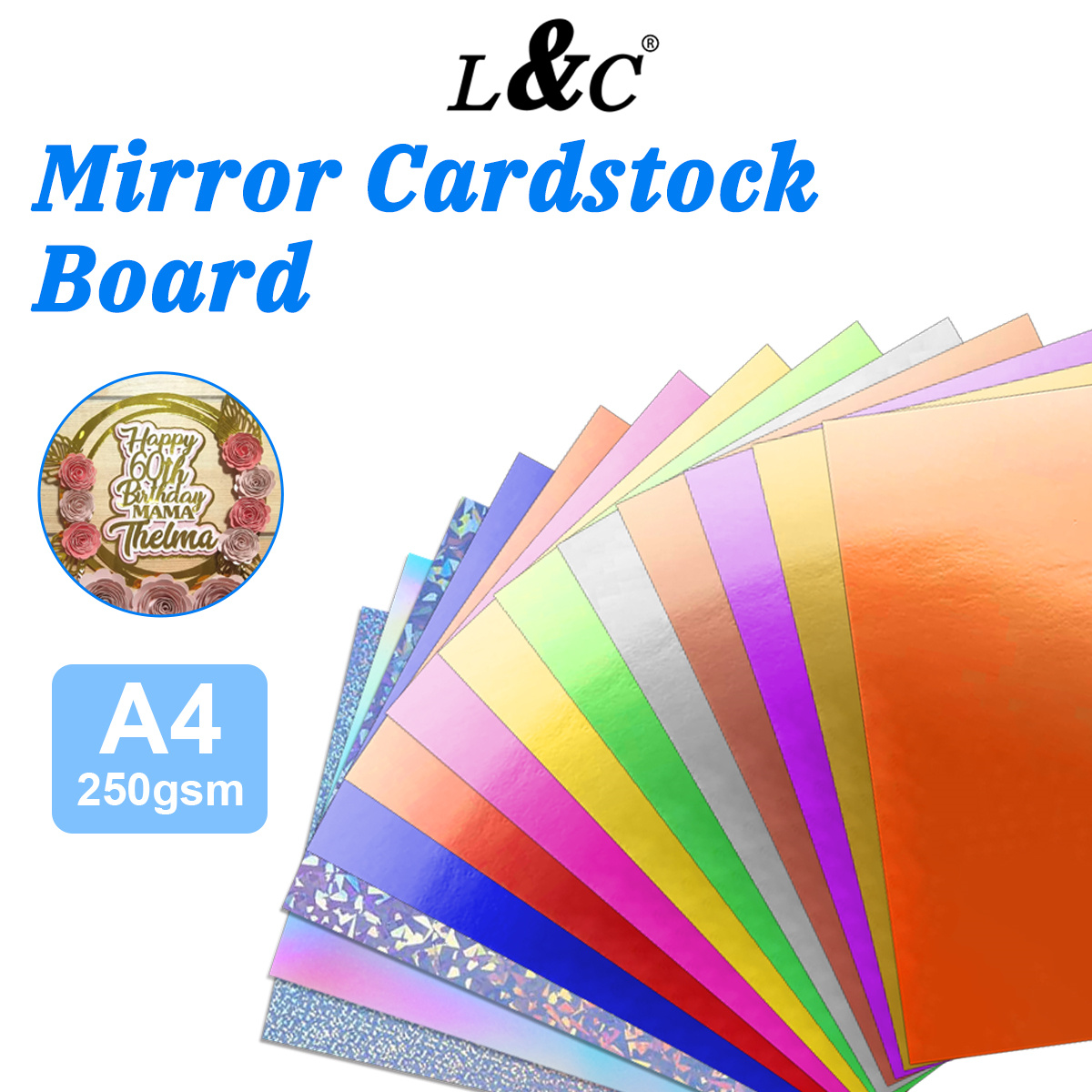 L&C 10pcs 250gsm Glitter and Shiny Metallic Mirror Cardstock Board DIY