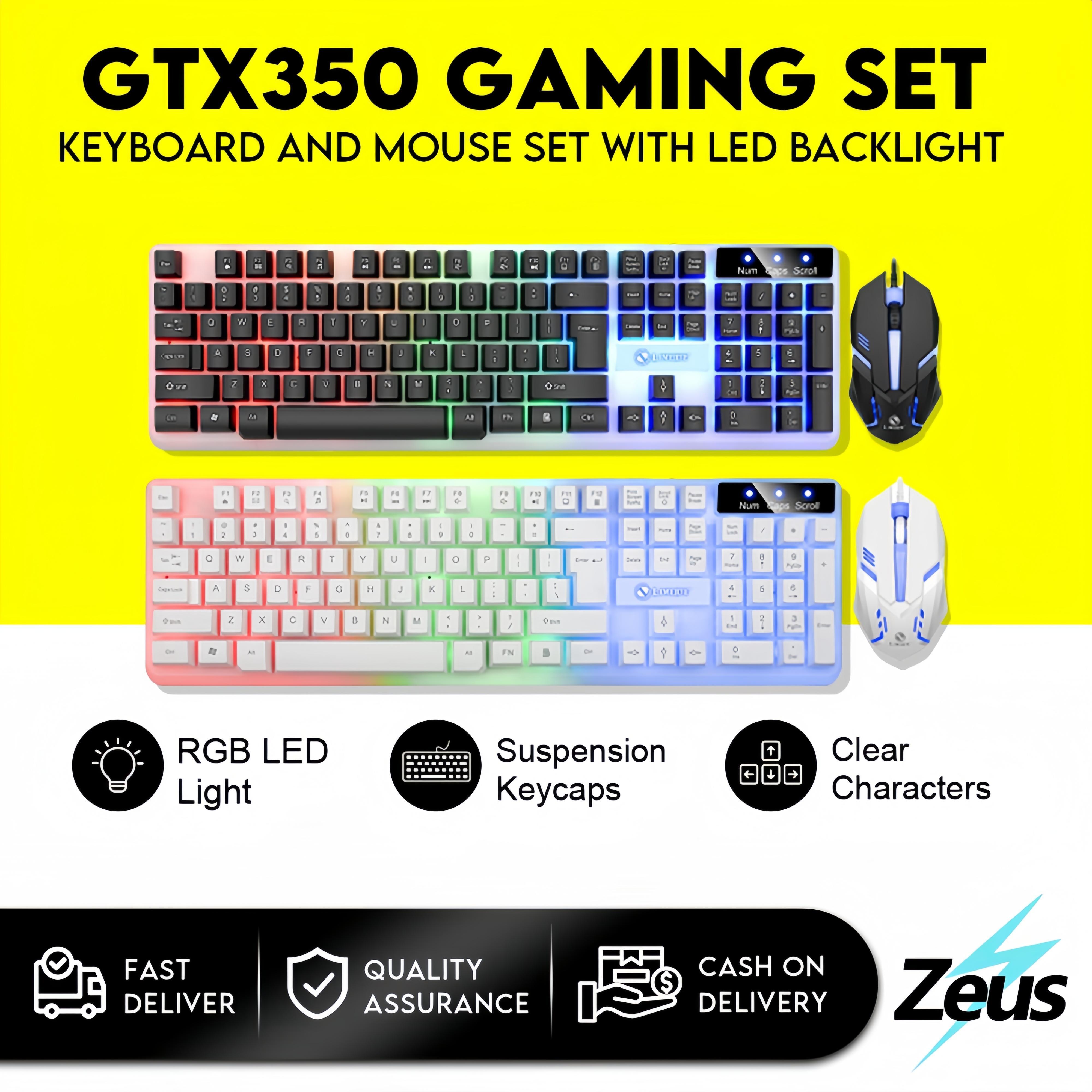 Zeus Gtx 350 Colorful Led Gaming Keyboard Mouse Set Illuminated Backlight Gaming Set