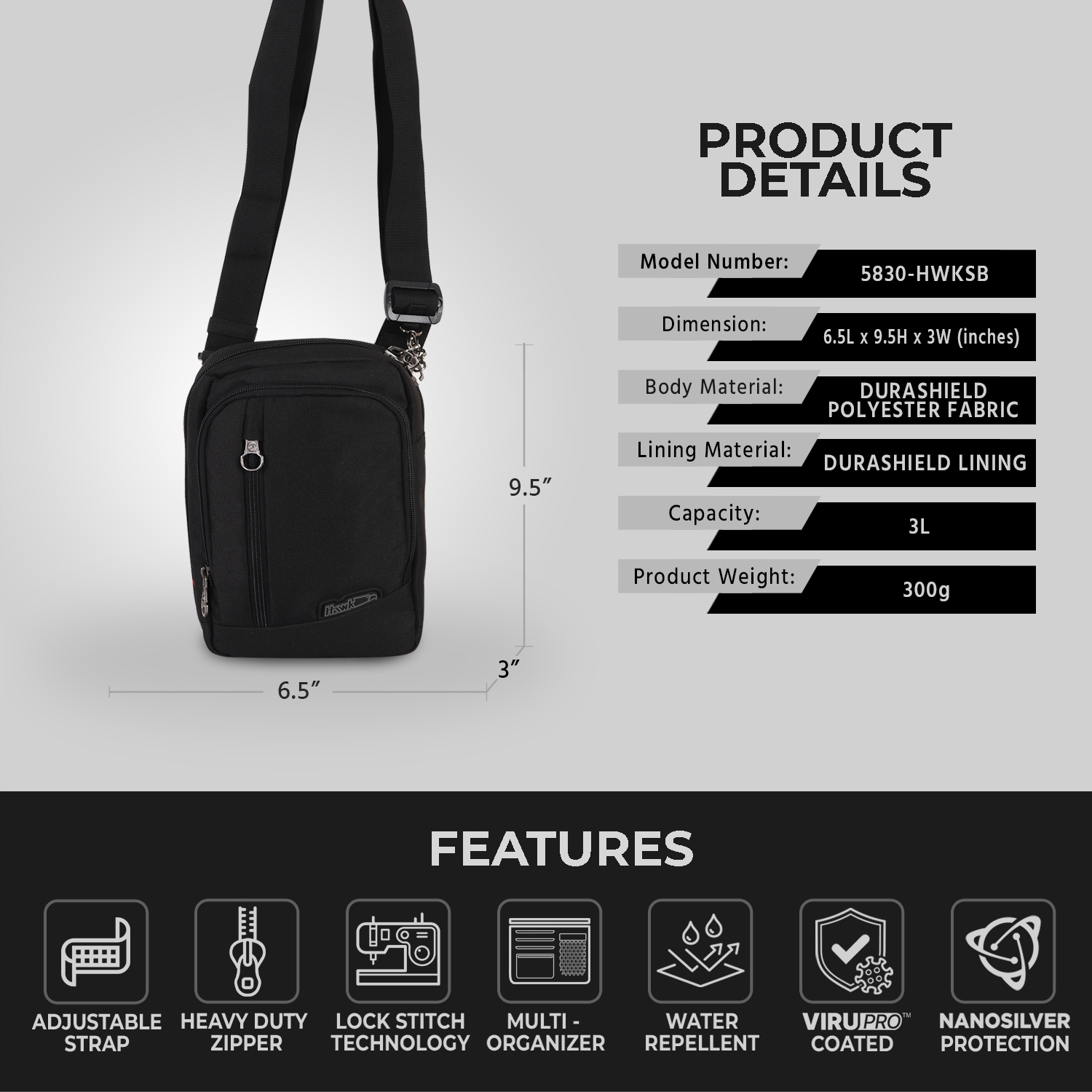 Hawk 5830 Sling Bag With Virupro Anti Microbial Protection Anti Theft RFID Protected Shopee Philippines
