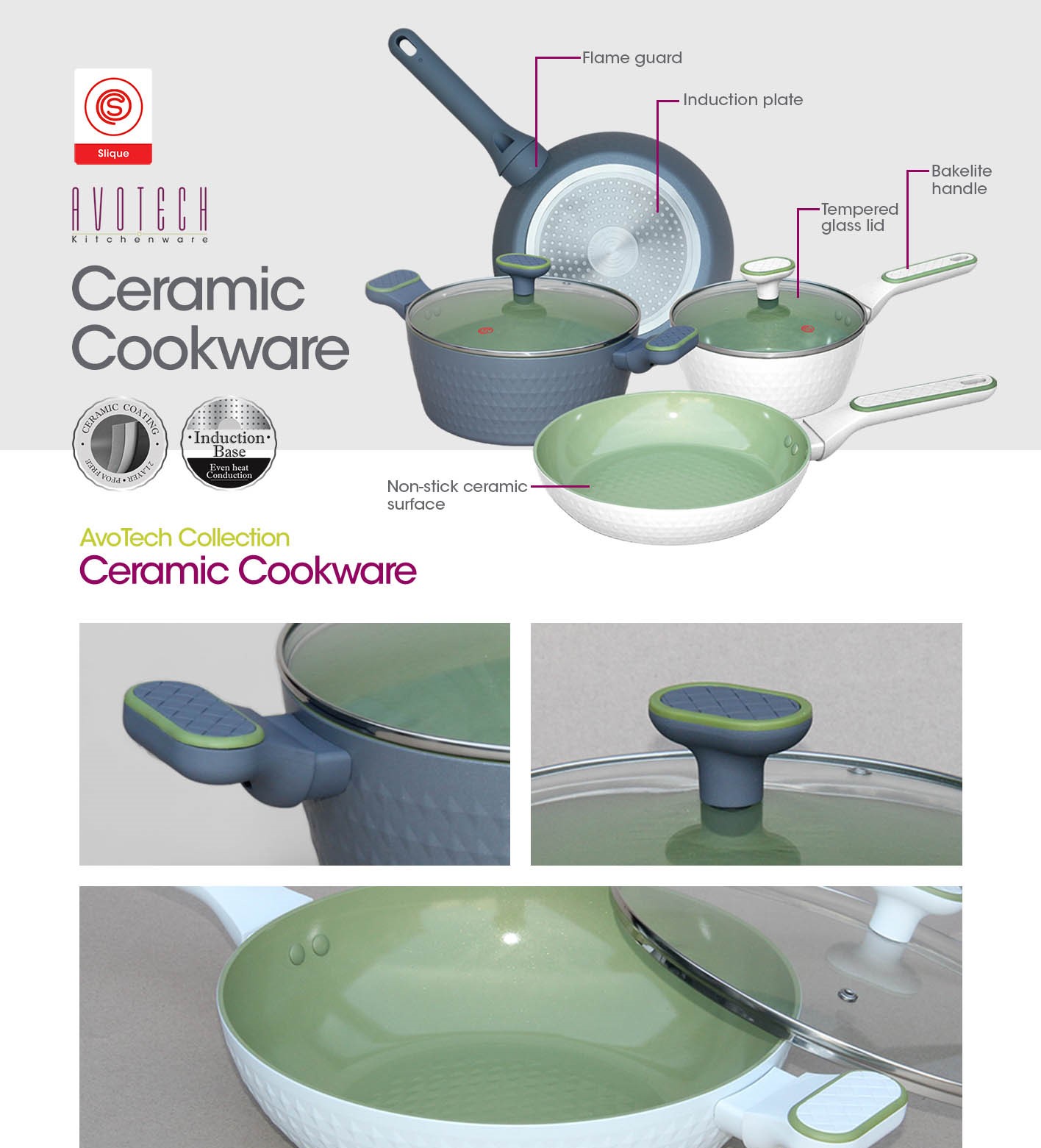 SLIQUE PREMIUM Ceramic Dutch Oven 24cm Non-stick Cooking Casserole Pot ...