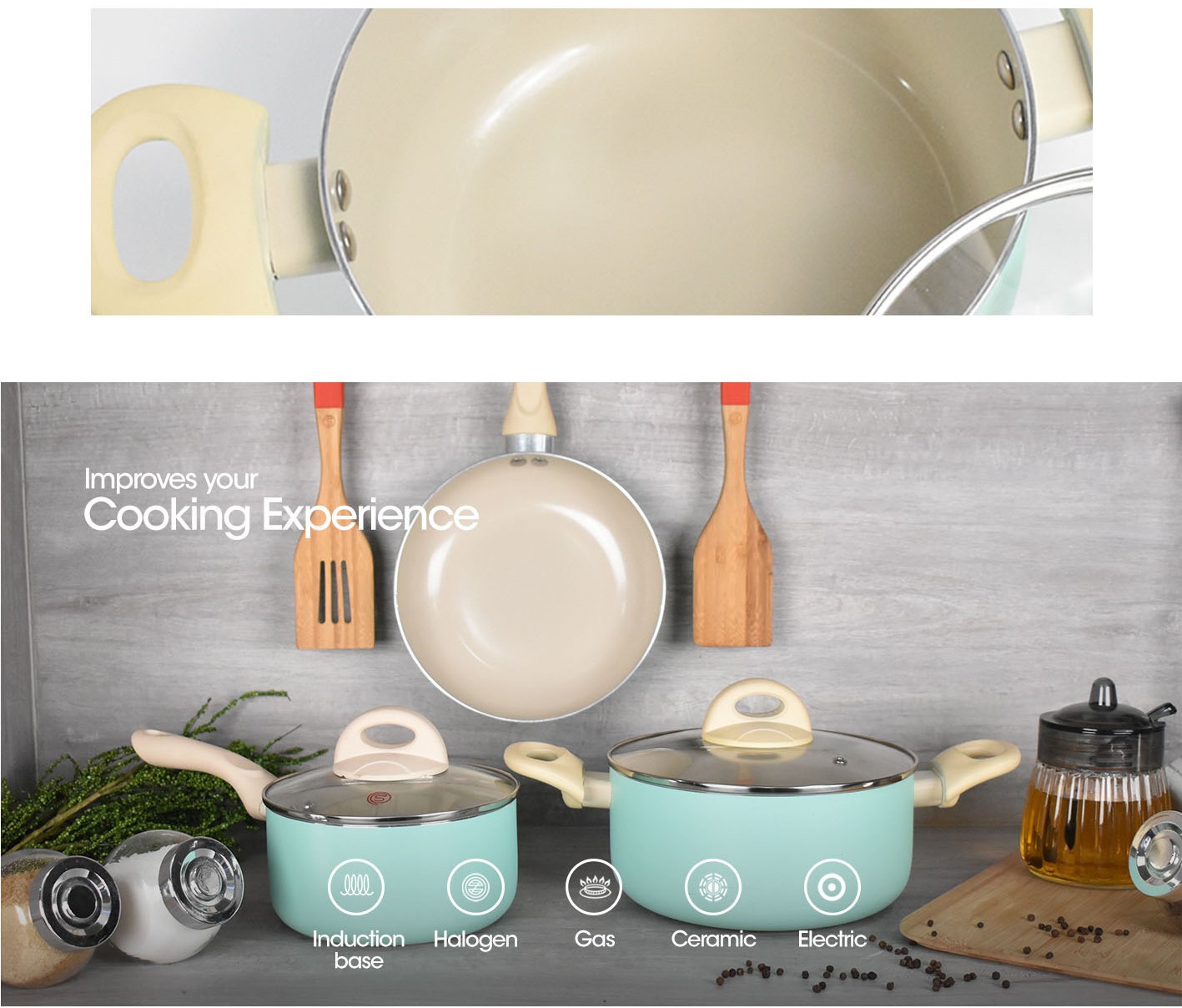 SLIQUE Ceramic Cookware Set Of 5 Multi Layer Ceramic Coating Induction ...