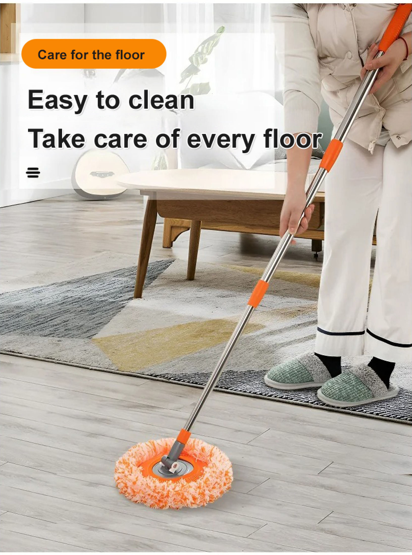 Cleaning mop with extendable long handle 360° Rotatable window cleaning ...