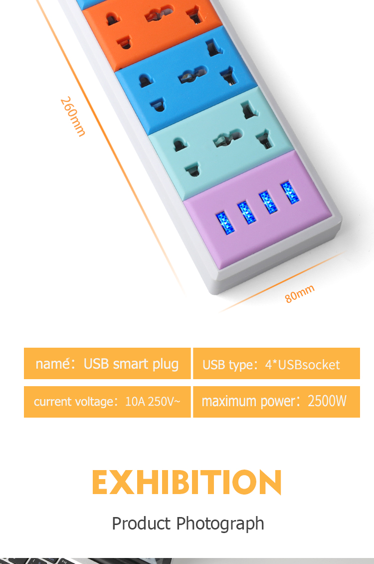 Zeus Extension Cord Long Plug Socket Extension with 4 USB Charging ...