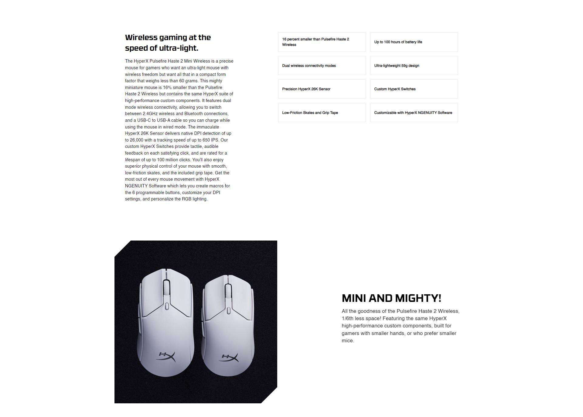 HyperX Pulsefire Haste 2 Mini Ultra-lightweight Dual Connectivity Modes ...