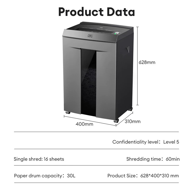 Deli 30L Paper Shredder Automatic Shredding Machine 16 Sheet Capacity ...