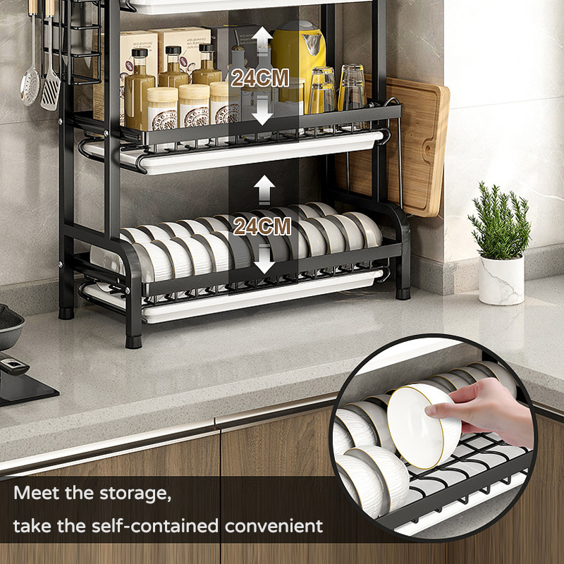 CHIT 2/3 Tiers Kitchen Dish Rack Multi-Purpose Carbon Steel Storage ...