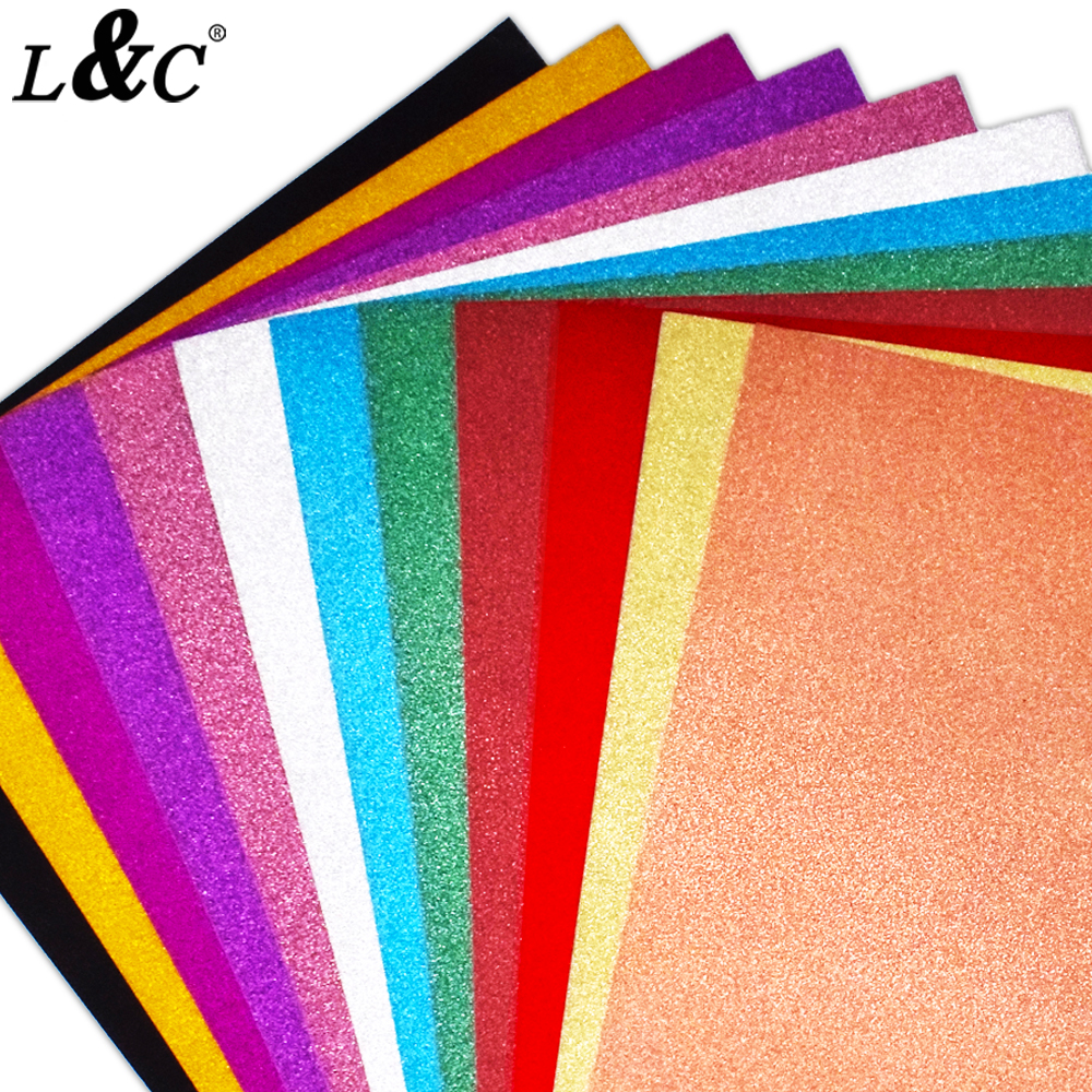 L&C 10pcs Glitter Board Paper Cardstocks Assorted Colors A4 size 250gsm ...