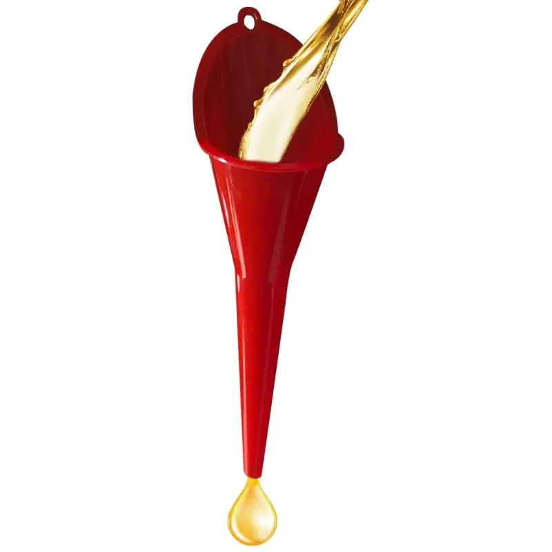 Red Plastic Gas Oil Funnel – Long Neck, Wide Mouth, For Car, Motorcycle, Lawn Mower Fueling & Fluid Transfer