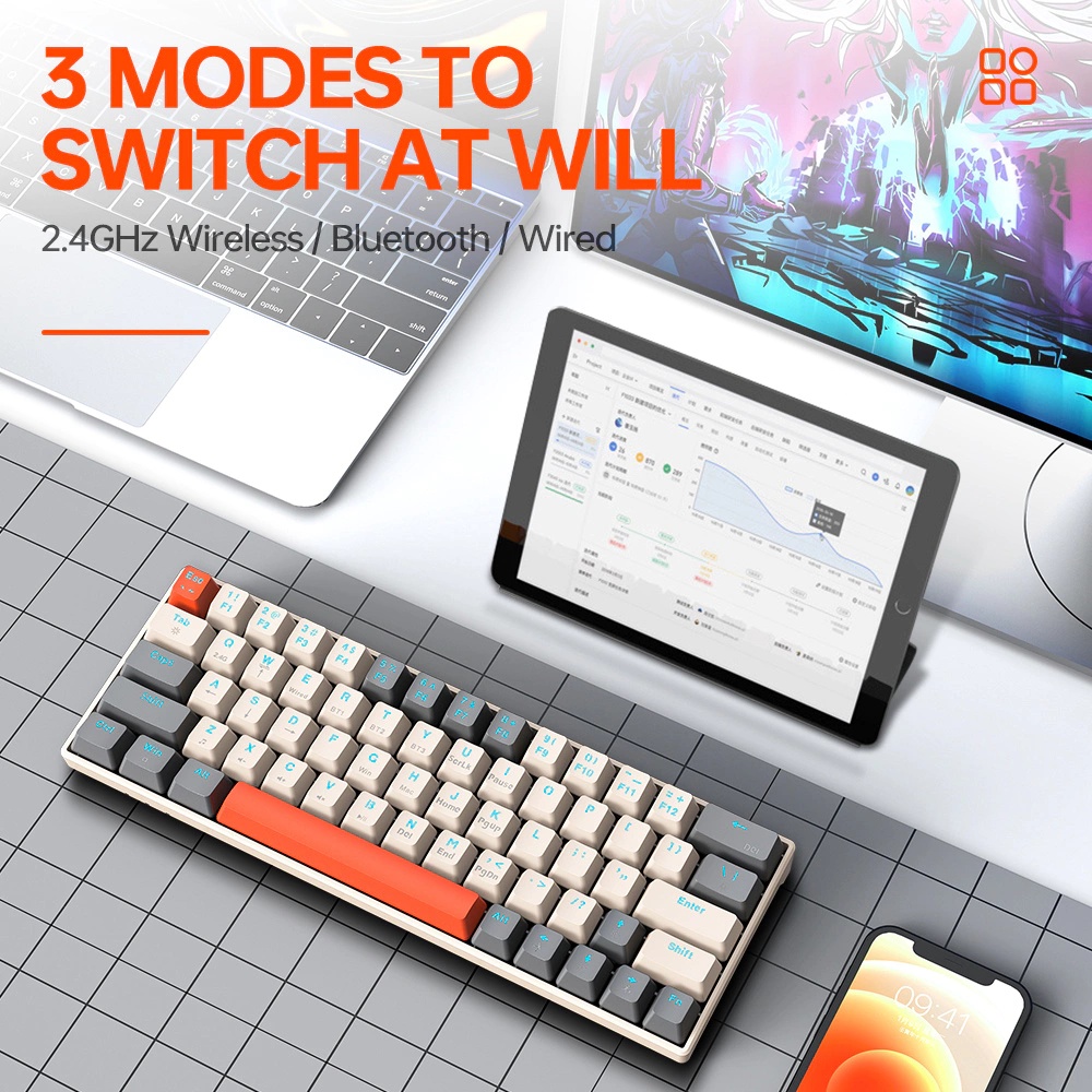 63-keys mechanical blue switch wired+wireless+bluetooth | Shopee ...