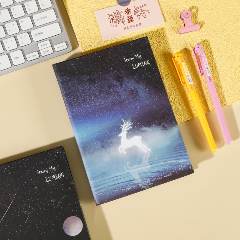 Night Luminous Notepad A5 Notebook Elk Starry Sky Color Page Diary Book ...