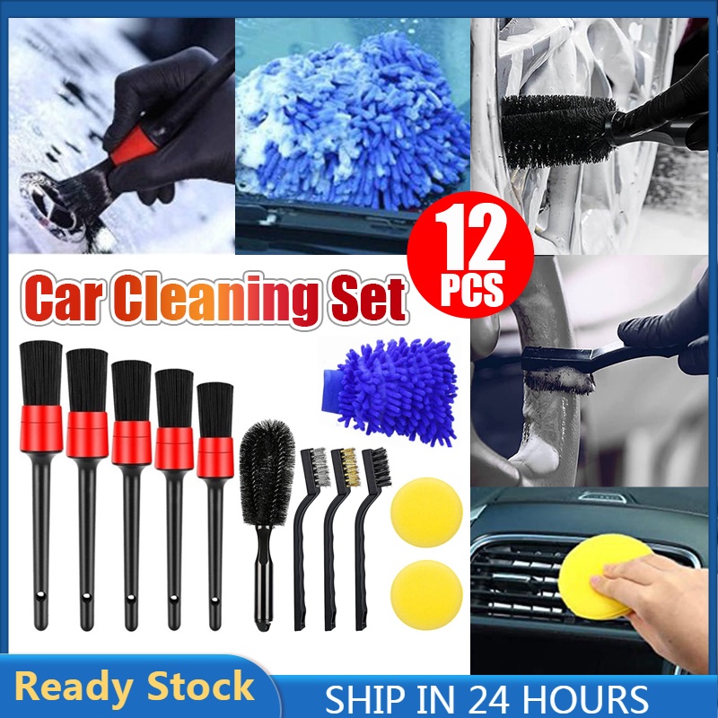 Auto007 12pcs Car Cleaning Brush Kit Universal Car Seat Detailing Tire ...