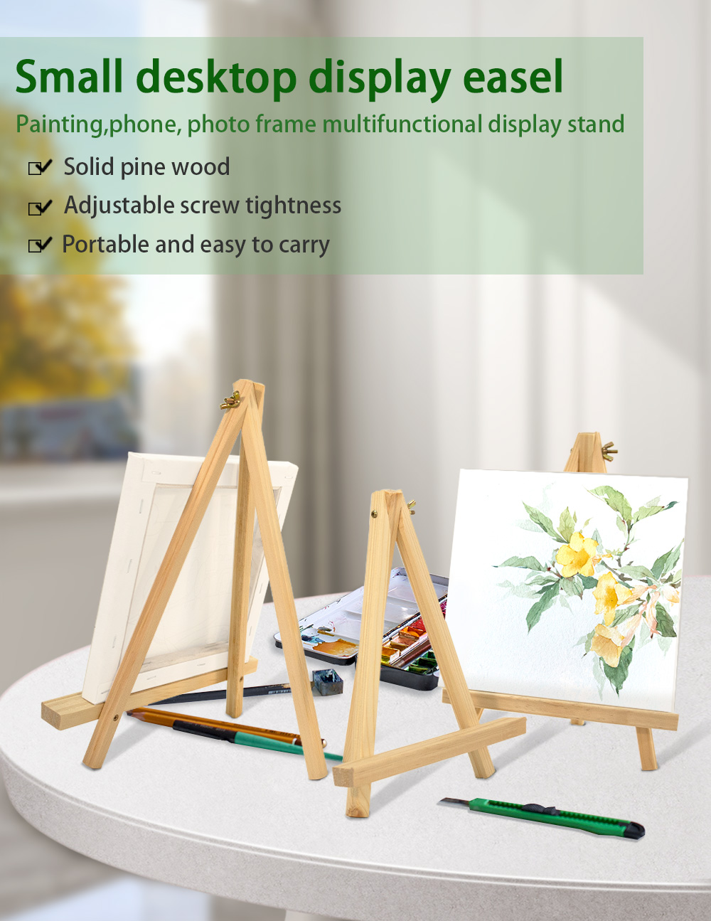 Solid Wood Tripod Adjustable Artist Wooden Triangular Display Painting ...