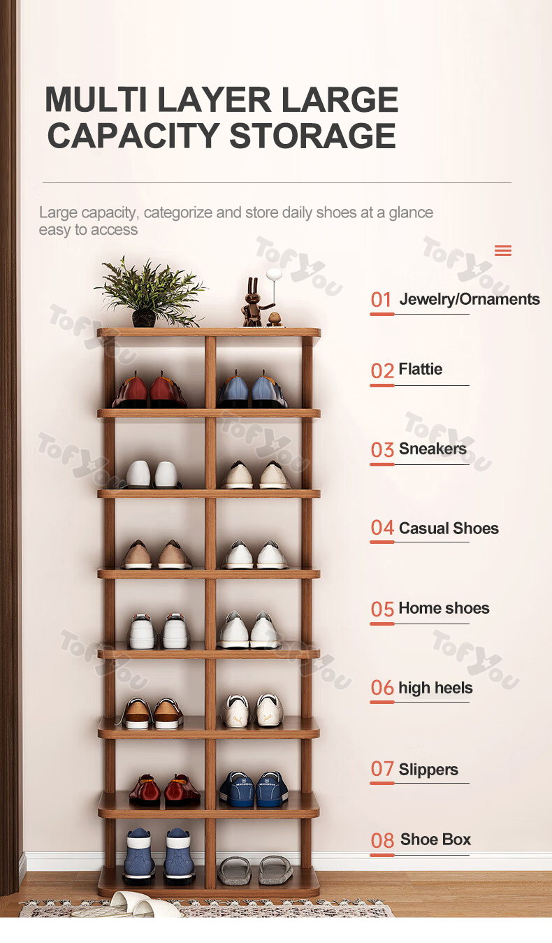 Wooden shoe rack 6/7/8 Layer Shoe Storage Cabinet Shoe Storage Box