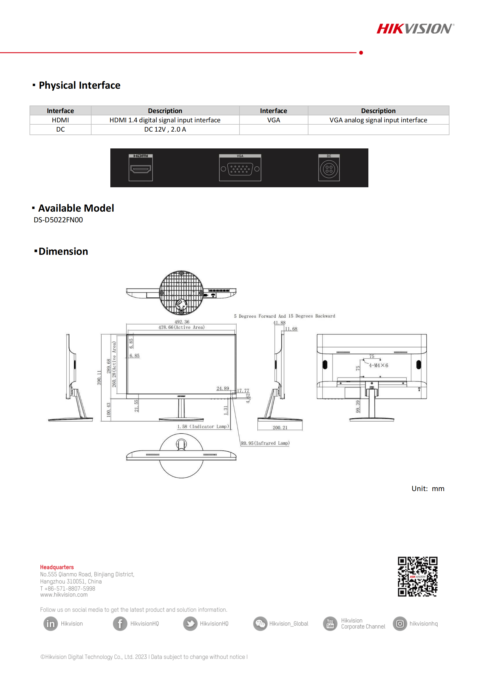 COD Hikvision 21.5 inch FHD Borderless Monitor Dual interface of HDMI ...