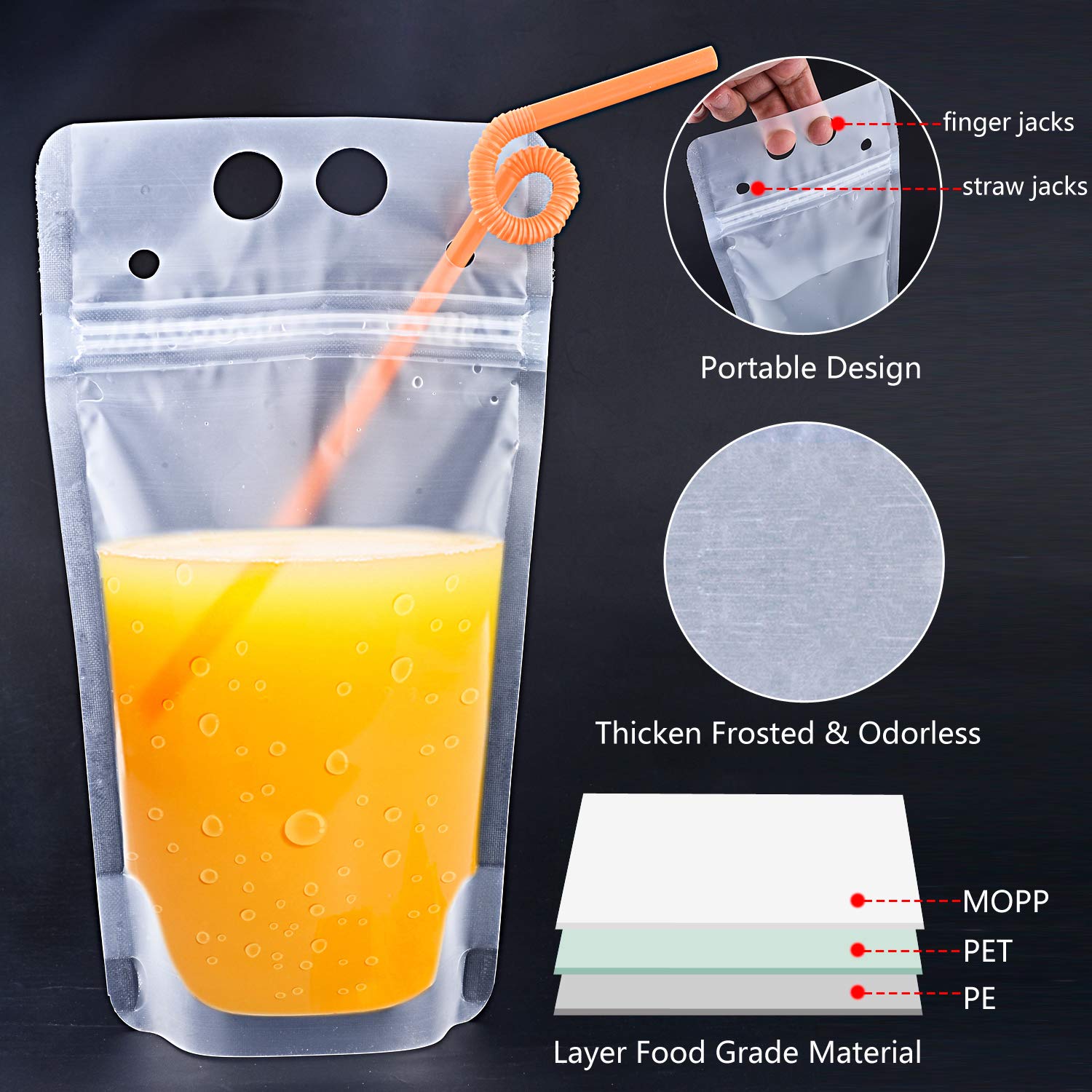 Beverage Bag Frosted Translucent Zipper Plastic Juice Pouches Hand Held ...