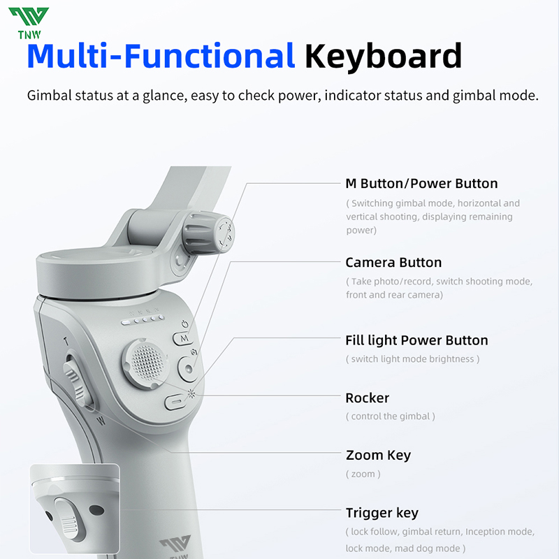 TNW M01pro Smartphone 3-Axis Gimbal Stabilizer Phone Handheld With LED ...