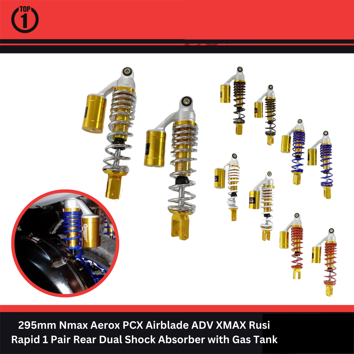 Top1 Racing Rear Dual Shock With Gas Tank 295mm For Yamaha/Aerox/NMAX ...