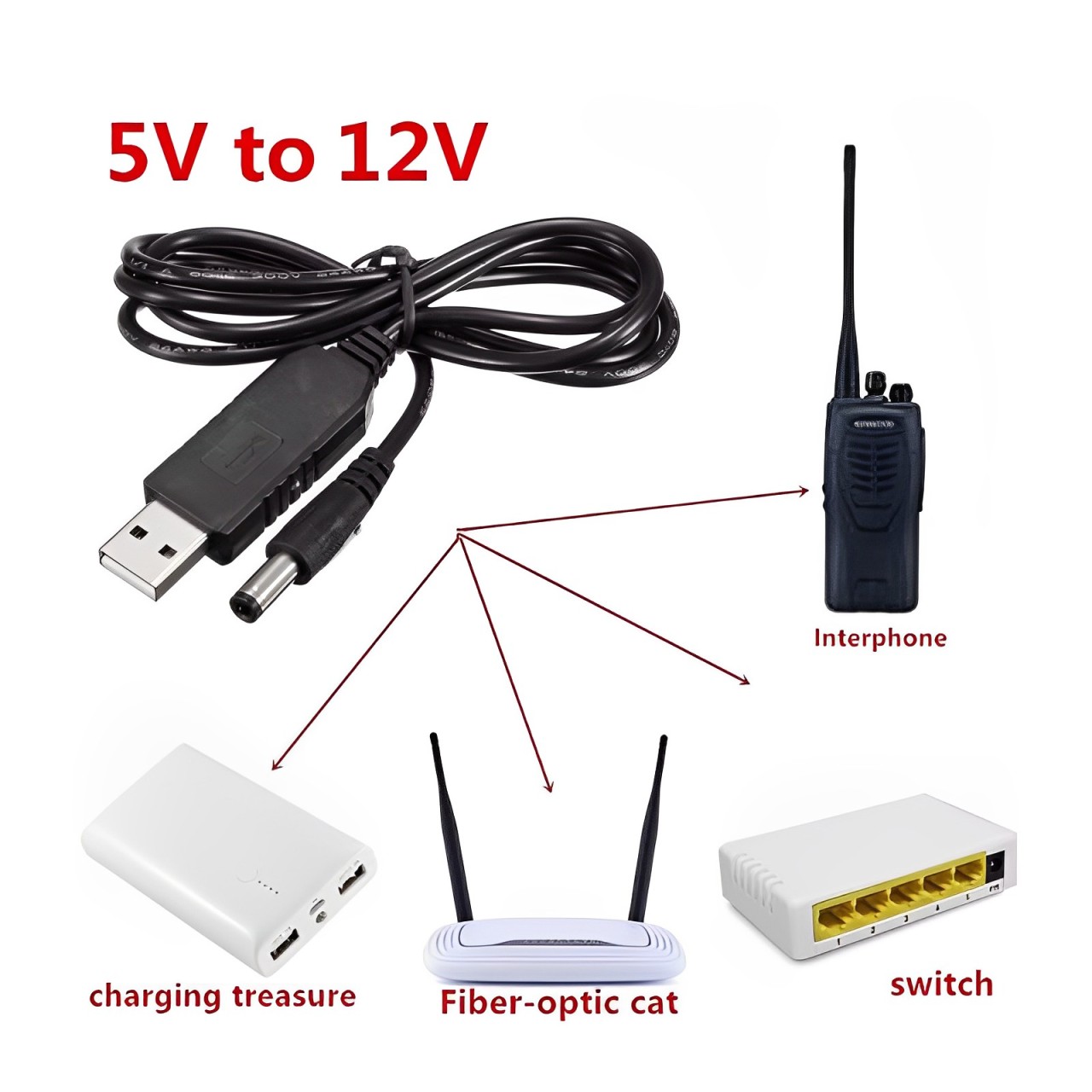 1M DC 5V to 12V USB Cable WiFi to Powerbank Connector Boost Converter ...