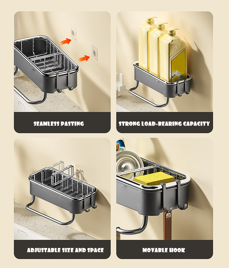 Kitchen Perforation-Free Storage Rack Bathroom Wall Mounted Plastic ...