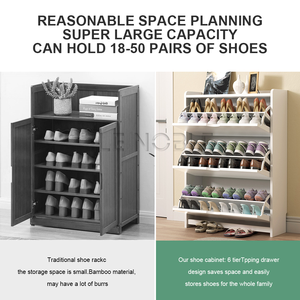 LENOBLE Flip Shoe Cabinet Wooden Shoe Cabinet Shoe Rack Organizer ...