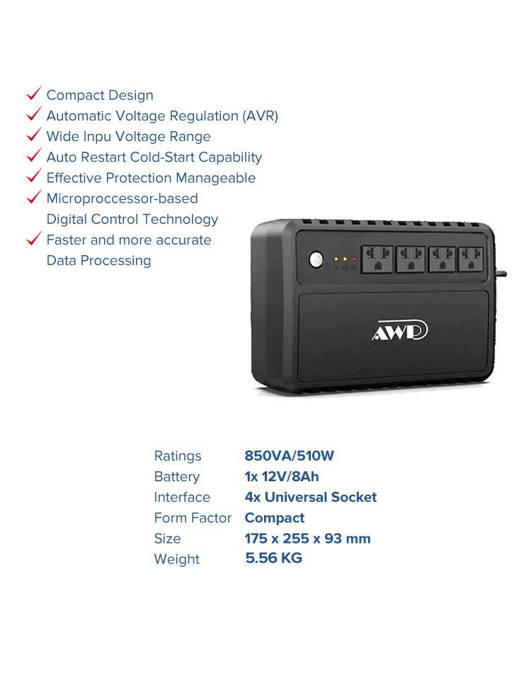 Ipason AWP AID850Pro Aide Pro+ 510W-850VA UPS with AVR Uninterruptible ...