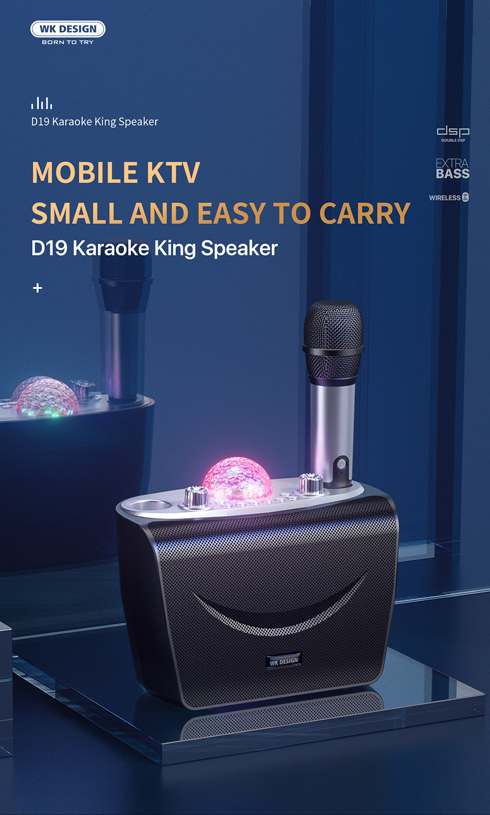 WeKome D19 Karaoke King Speaker Wireless Dual Microphones 20W DSP