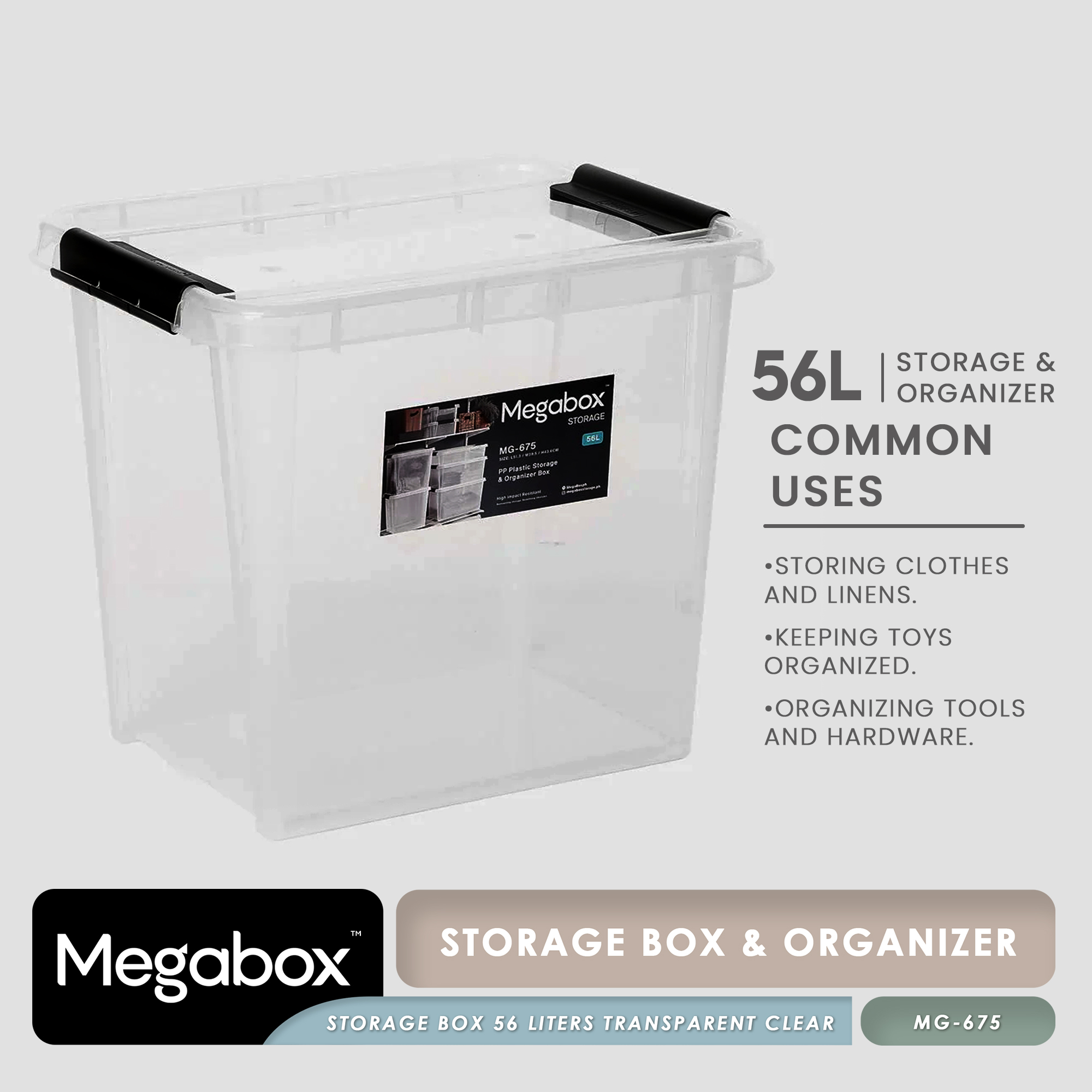 MG-675 MegaBox Storage & Organizer Box 56 liters - Transparent Clear ...