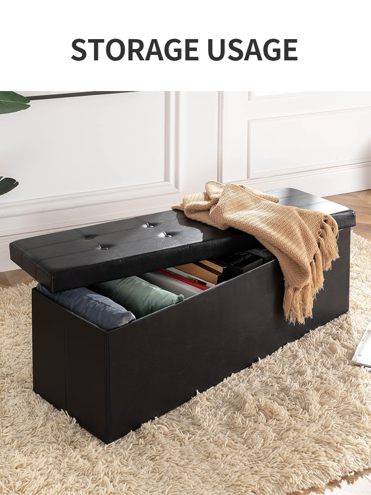 Leather Rectangular Storage Stool Sofa Box Chair Folding Ottoman ...