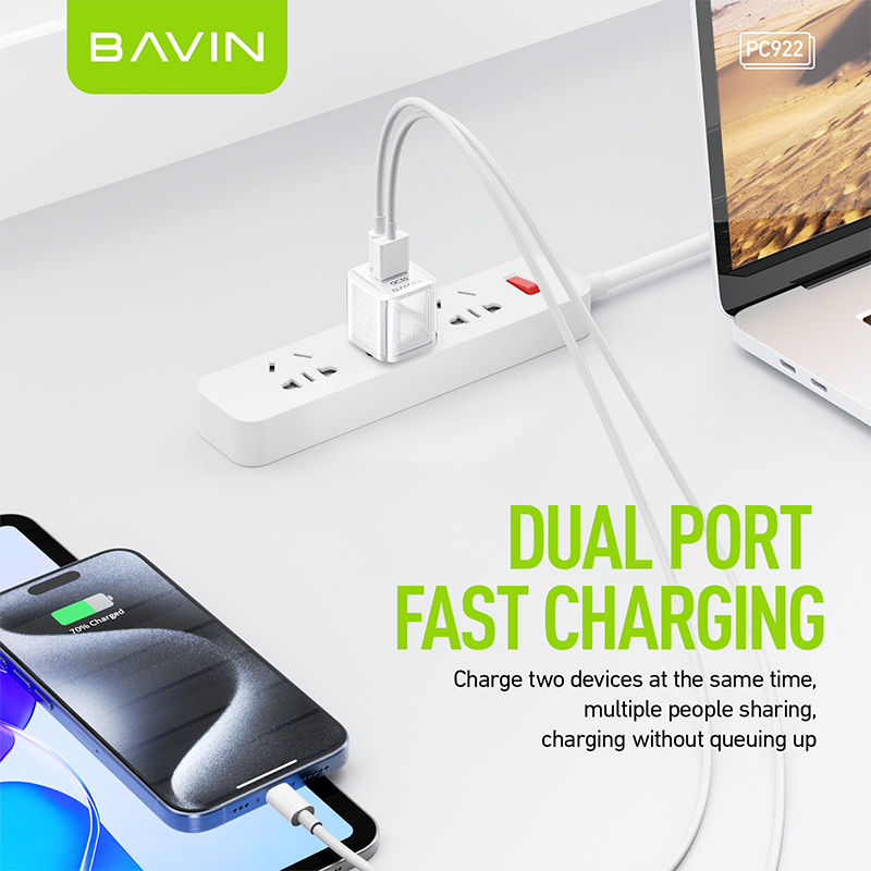 BAVIN PC922 20W PD Dual Port Fast Qualcomm 3.0 and USB-C Port Type-C ...