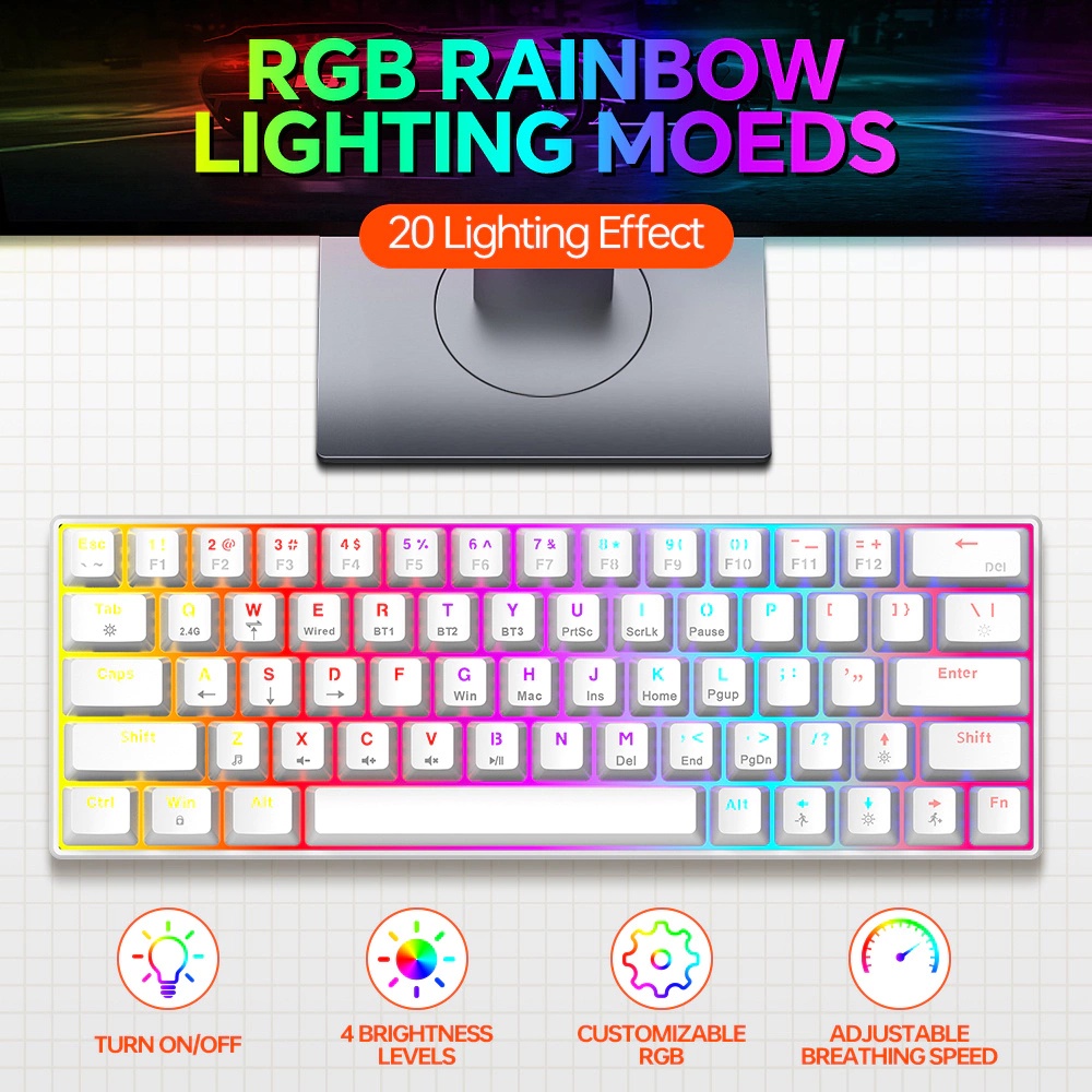 63-keys mechanical blue switch wired+wireless+bluetooth | Shopee ...