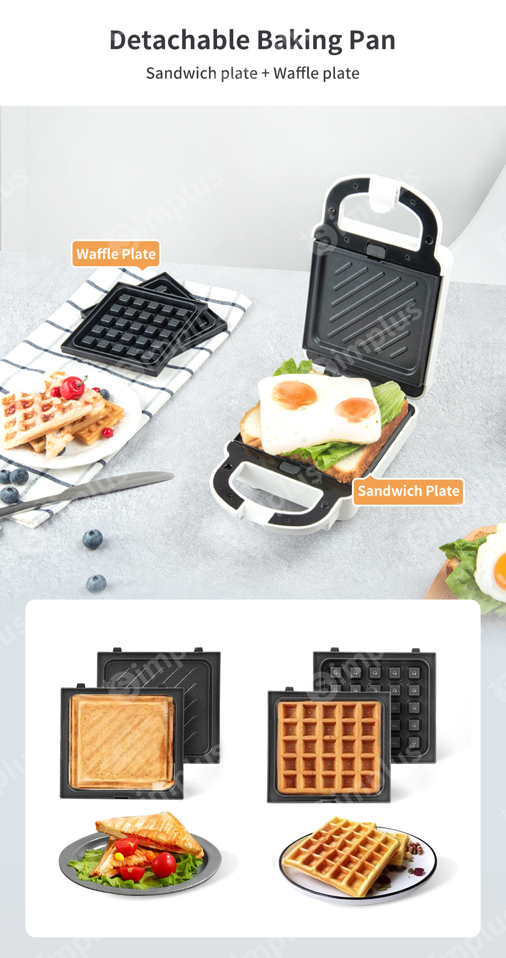 Simplus Sandwich Maker Toaster 2 in 1 Donut Waffle Maker Replaceable ...
