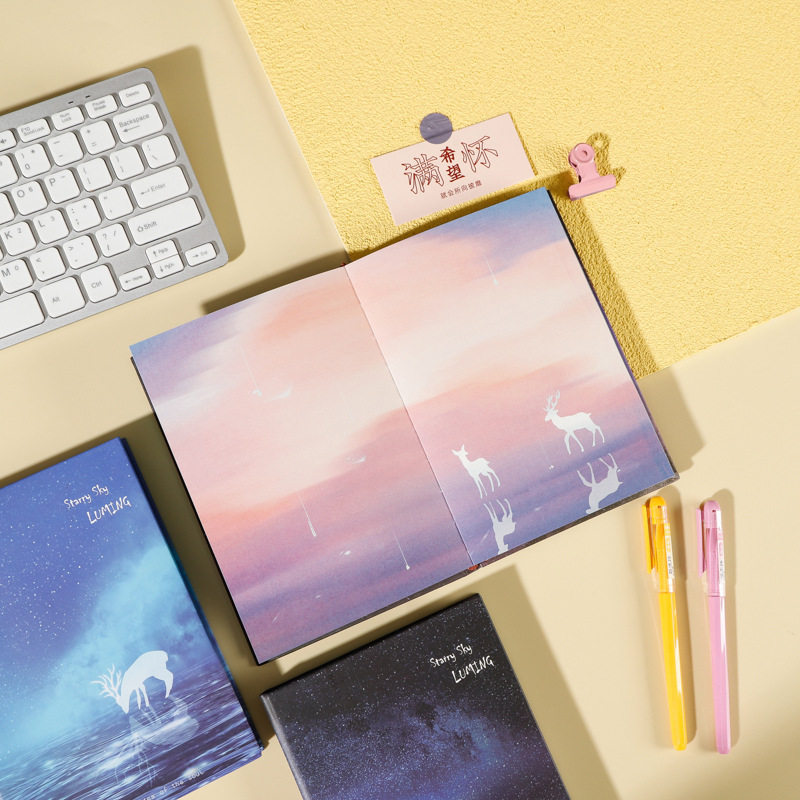 Night Luminous Notepad A5 Notebook Elk Starry Sky Color Page Diary Book ...