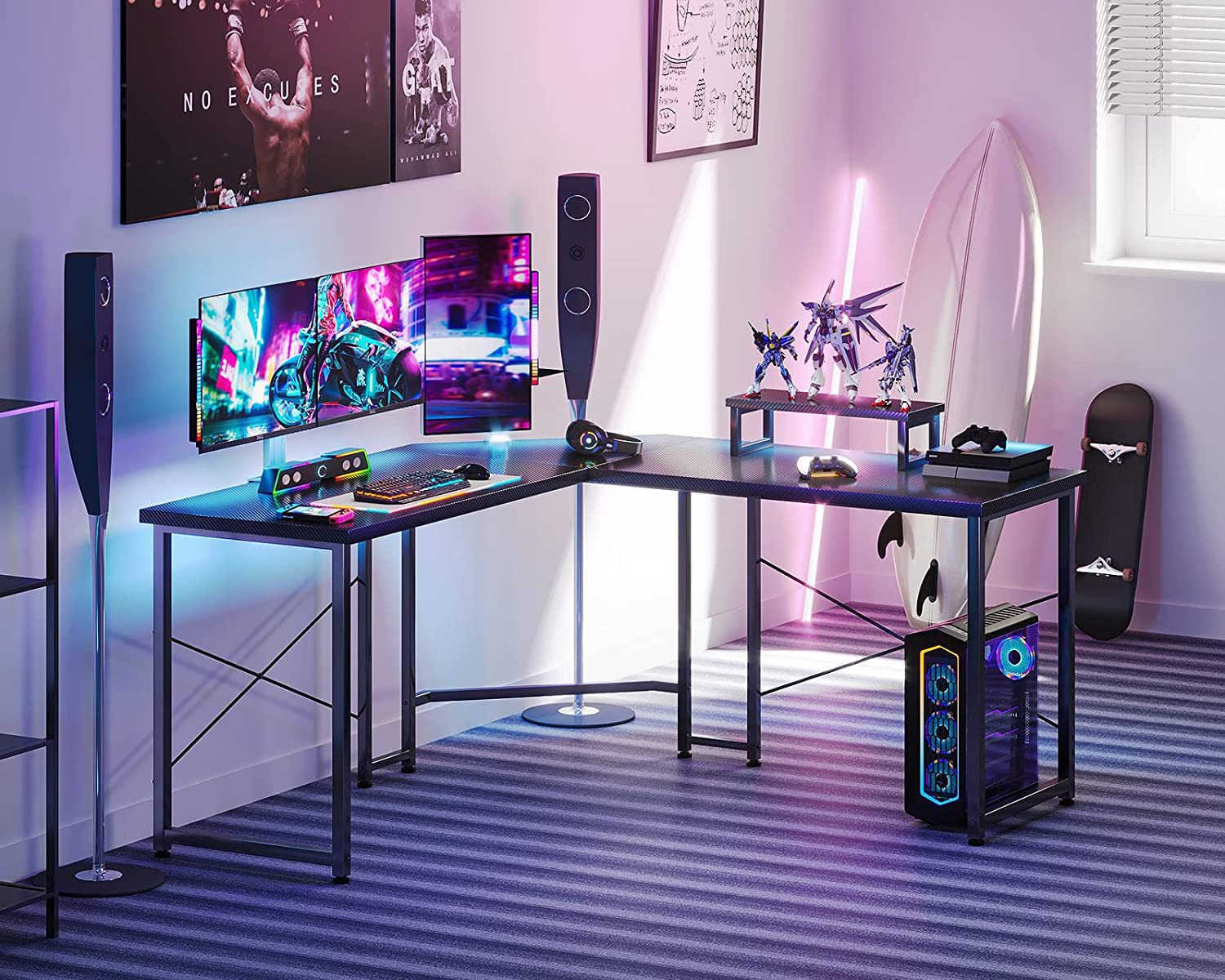 Office Desk L-Shaped Esports Desk Corner Desktop Computer Desk With ...
