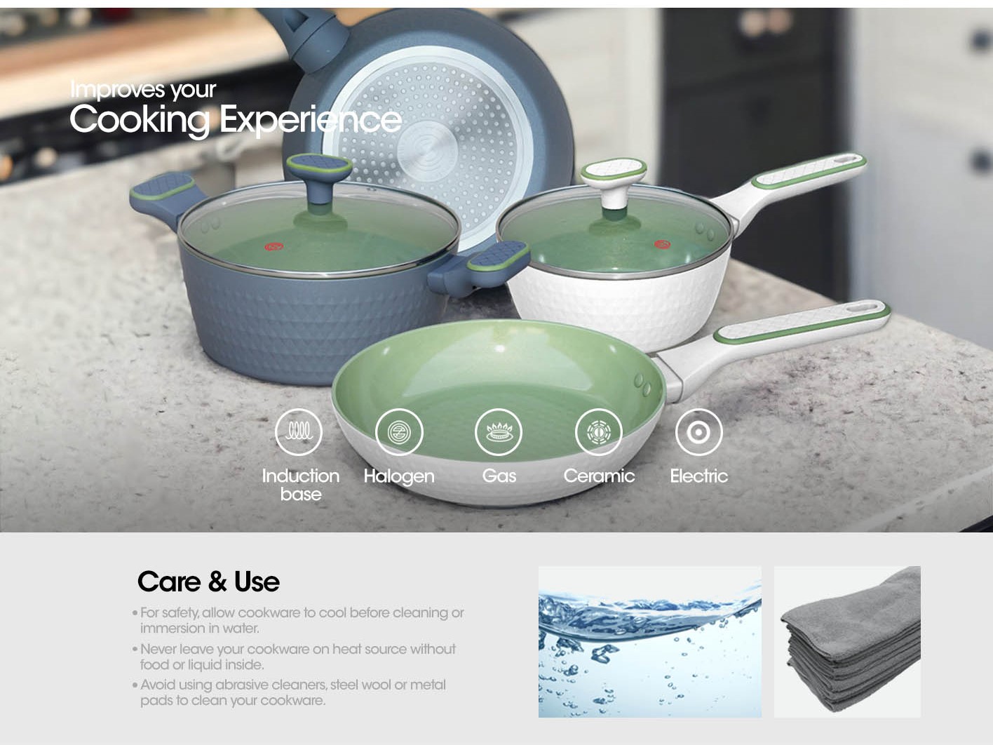SLIQUE Avotech Ceramic Non-Stick Induction Cookware Fry Pan, Sauce Pan ...