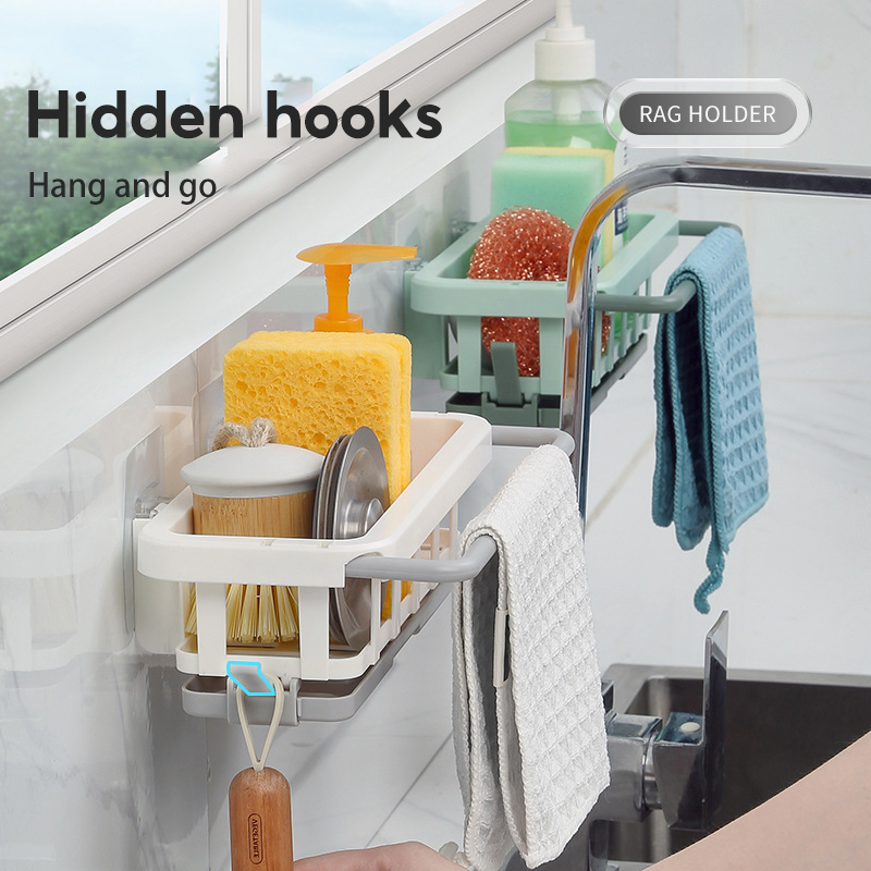 CHIT Kitchen Sponge Rack Organizer Punch-free Sponge Sink Holder Wall ...