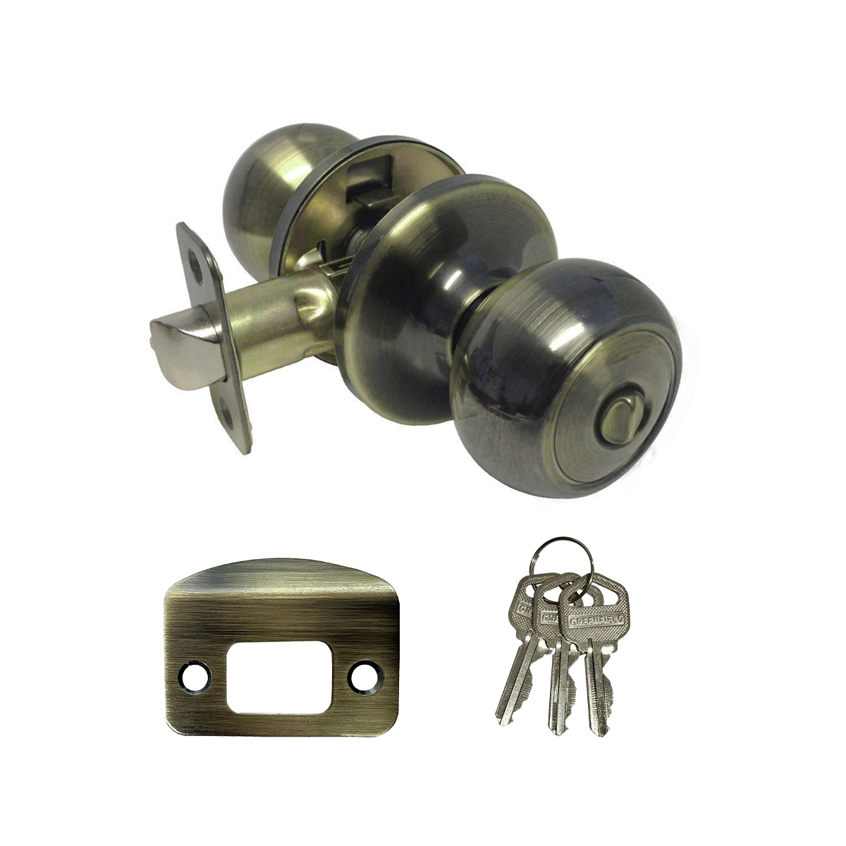 Greenfield Entrance Knobset Antique Brass - Door Hardware & Locks ...