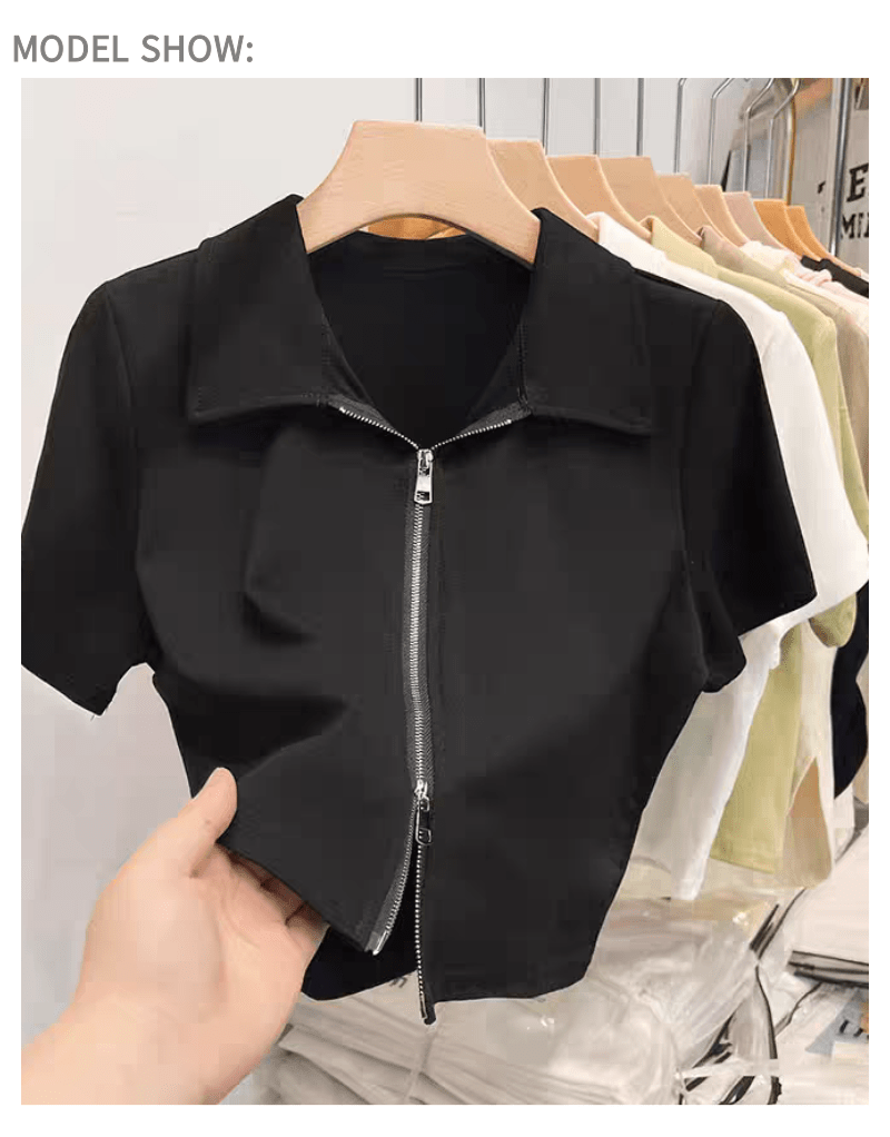 Women Korean Short Sleeve Round Neck Regular Black T Shirt