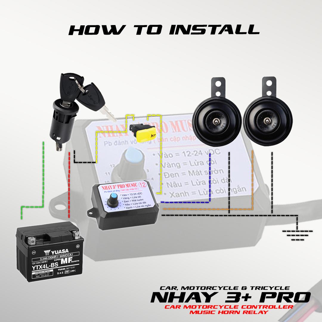 NHAY 3+ PRO MUSIC HORN RELAY WITH 12 SONGS / 12TONES ADJUSTABLE TONE ...