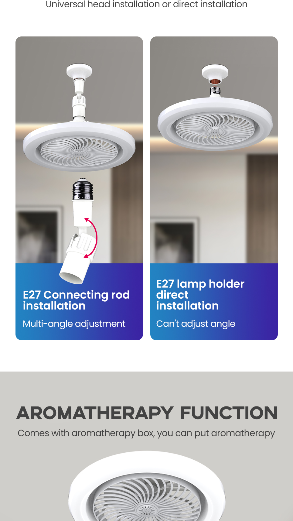 RONG RIVER 3Colors 30W Ceiling Fan with Light 360° Adjust Bulb Light ...