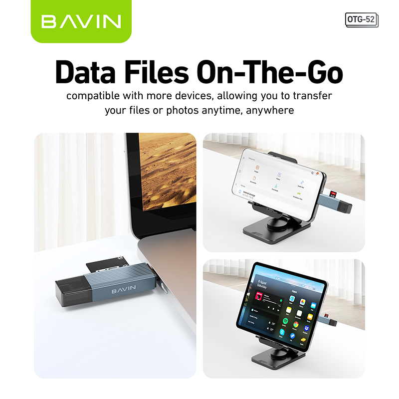 BAVIN O52 Multi-Function Card Reader 3 in 1 Type-C to USB 3.0 + iPh ...