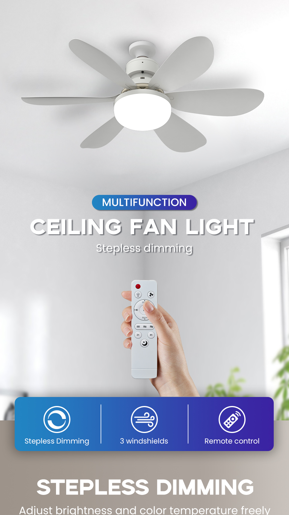 RONG RIVER 52CM Ceiling Fan With Light Bulb 3 Color Ceiling Bulb Light ...